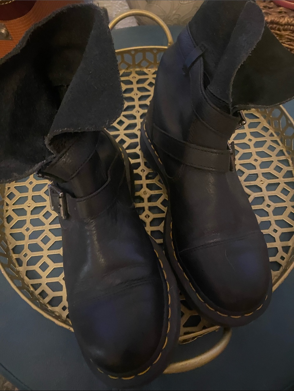 Dr. Martens Black Fold-Down Combat Boots with Buckle